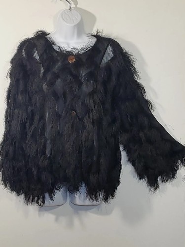 Colleen Lopez Shaggy Fringe Covered Button Down Cardigan Black XL Long Sleeves - Picture 2 of 12