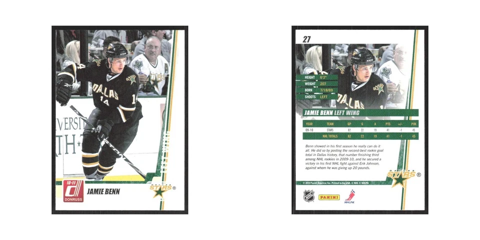 2010 Donruss Jamie Benn Dallas Stars #27 - Image 3 of 3