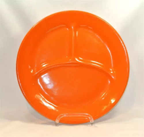 Bauer Pottery PLAINWARE Orange Grill Plate Divided 10 1/2 inches Vintage