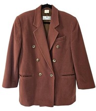 Saks Fifth Avenue Collection Fleurette Coat Jacket Brown Double Breasted VINTAGE