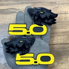 Coyote Wolf Badges Emblem fits 5.0  Yellow Eye , Fender  Angry  Agressive Black