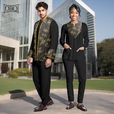 African Clothes for Couple Men's Vest Shirt and Pants Set Women Shirt Pants Set