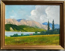 Atterssee Nussdorf Oil Painting Alps Antique Frame 1963 Light Signed Shore Oil