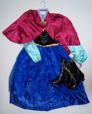 NWT Disney Store M 7-8 Frozen Anna Traveling Costume Dress  Black Boots 13/1