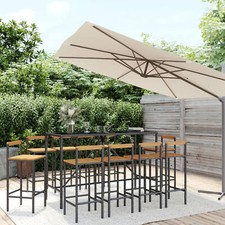 Camerina 11 Piece Garden Bar Set Black Poly Rattan& Solid Wood Acacia,Bar Z4J2