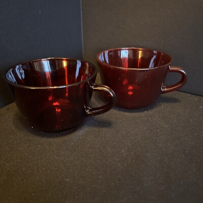 Lot of 2 Vintage Ruby Red Glass Mugs - Pair of 2 1/2   - 3 1/2  Mugs Great Shape