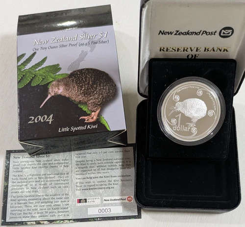 Neuseeland - 2004 - Silber Dollar PP Münze - Little Spotted Kiwi COA #0003
