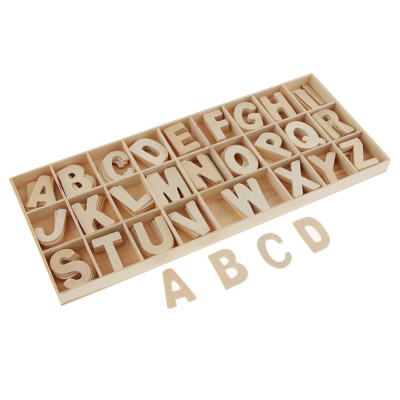 156Pcs Set Holzhandwerk Buchstaben mit Ablage Unlackiert Holz Alphabete
