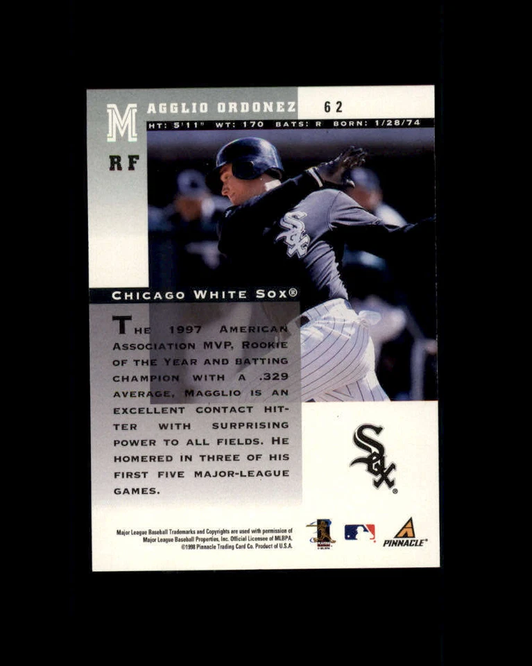 1998 Pinnacle Plus #62 Magglio Ordonez RC (ref 165746) - Image 2 of 2