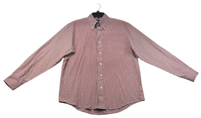 Arrow Button Down Shirt Mens SIze15.5 Red White Long Sleeve Chest Pockets