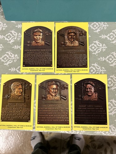 Lot of 5 Hall of Fame Postcards Honus Wagner, Robinson, Cobb, Gehrig, Stengel!