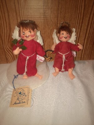2x Vintage 94-95 ANNALEE ANGEL FIGURINE DOLL 7'' Christmas Holiday