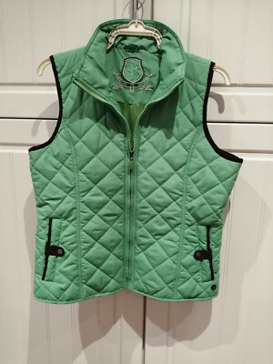 REDUCED - size M expensive GREEN bodywarmer/gilet with brown trim & 2 front pkts