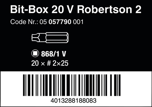 Wera Bit Box Robertson #2 Square Drive 05057790001 20 Pieces 1/4" Hex 25mm Long - Picture 6 of 10