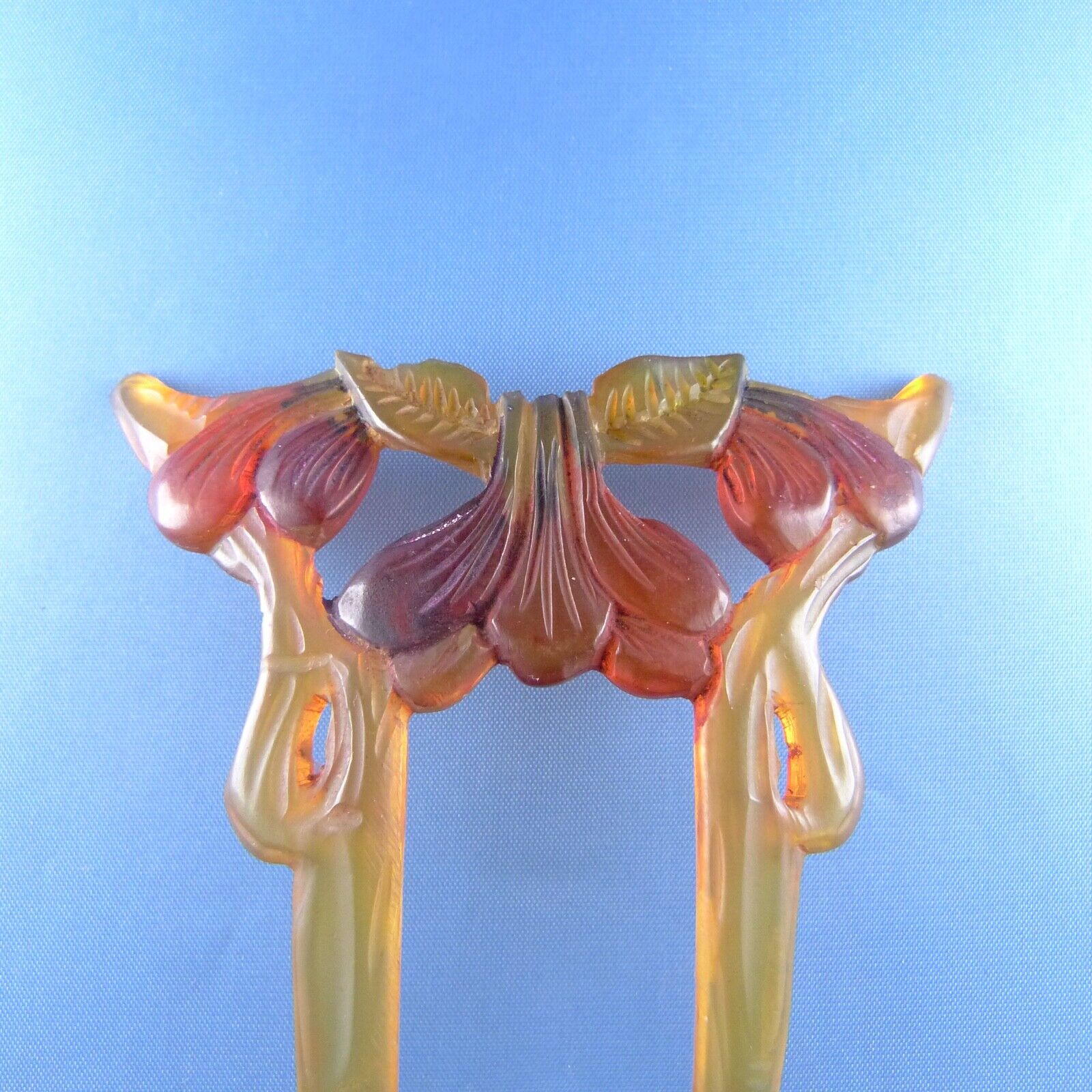 Art Nouveau Carved Horn Hair Comb - image 2
