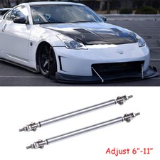 Silver Adjustable Front Bumper Lip Splitter Strut Rod Tie Support Bars Spoiler