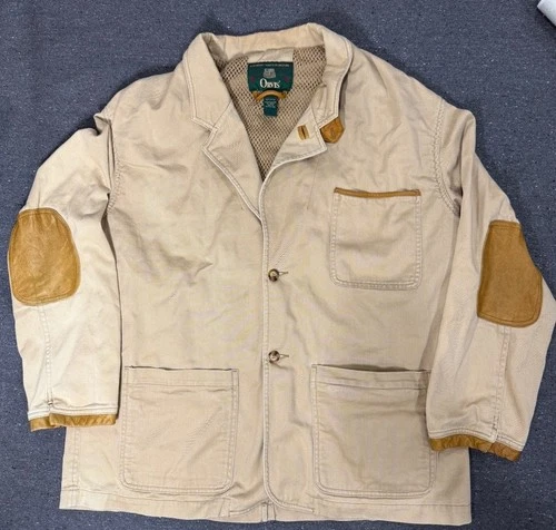 Vintage Orvis Field Jacket Tan Canvas Leather Elbow Patches Hunting Outdoors - product listing photo