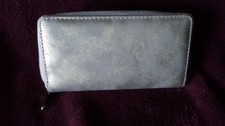 Leather Wallet, Credit Cards, Zip Around, Many Compartments, Tan Metalic