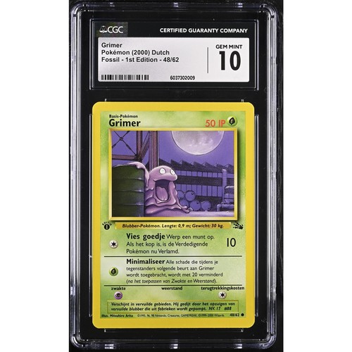 CGC 10 GEM MINT Grimer 1st Edition 48/62 Pokémon 2000 Dutch Fossil (PSA/BGS)