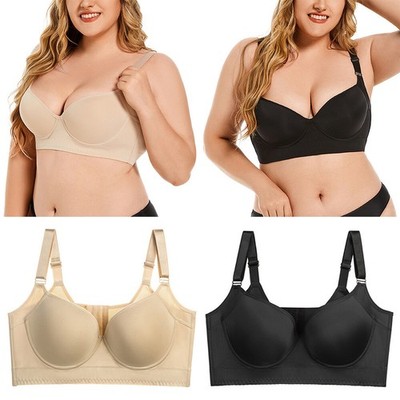 Womens Stylish Deep Cup Bras Hide Back Fat Full-Back Coverage Push Up Sports Bra