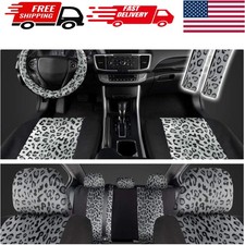 Stylish Gray Cheetah Print Seat Covers Set - Includes Steering Wheel Belt Pads