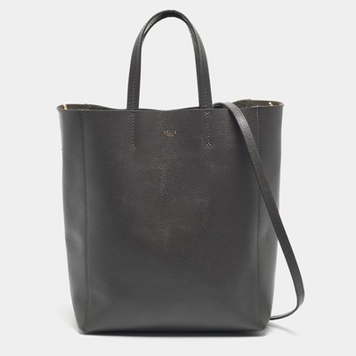Celine Grey Leather Small Vertical Cabas Tote