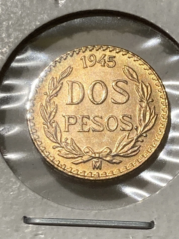 1945-Mo Mexico Gold Dos Pesos Brilliant Uncirculated 2 Peso Gem BU MS Free Ship! - Image 2 of 4
