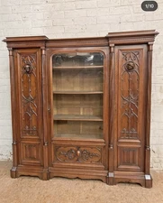 ARRIVES MAR 2026: Antique French Gothic Walnut Wood Bookcase