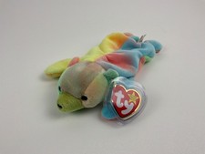VTG TY Beanie Baby Baseball Sammy Bear Rainbow Tie-Dye 1998-NWT Tag Protector