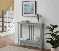 Kings Brand Furniture - Console Entryway Sofa Table with Shelves, Ice Blue