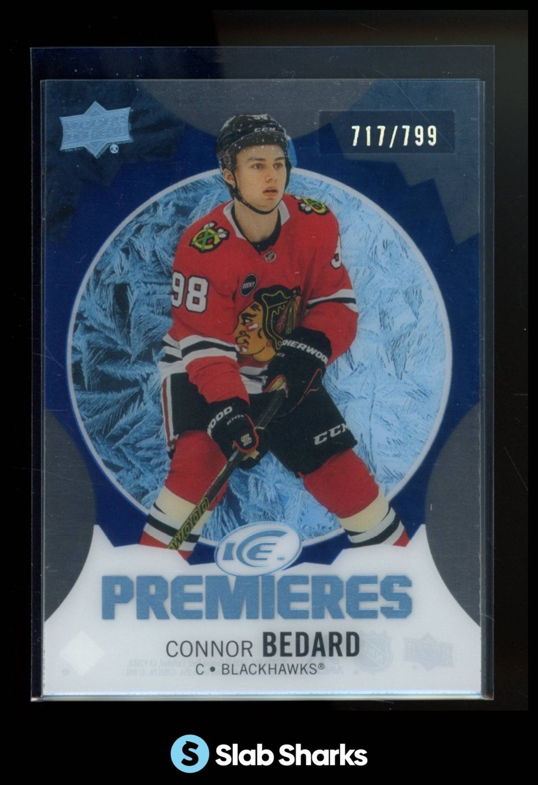 2023 UPPER DECK ICE #250 CONNOR BEDARD BLUE PREMIERES RC ROOKIE /799