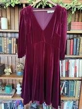 Women's ELIZA J 14 Burgundy Velvet Dress V Neck Flare Swing