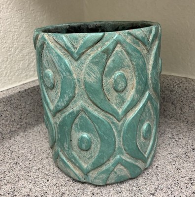 Modern French Artisan Cylindrical Ceramic Cachepot Blue