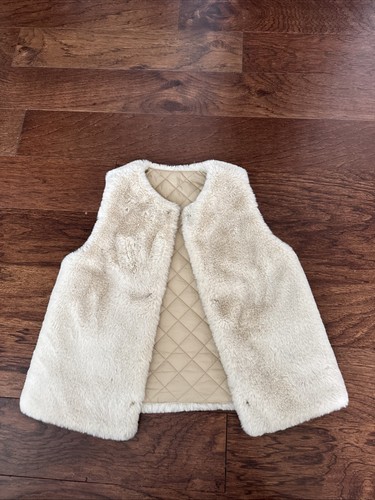 New ZARA Kids Girls Faux fur sleeveless crewneck vest Two Sides cream Sz 8-9 - Picture 1 of 9