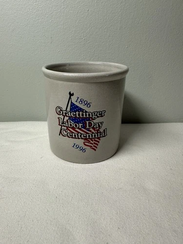 1896-1996 Graettinger, IA Red Wing Centennial Stoneware 4” Stamped Crock