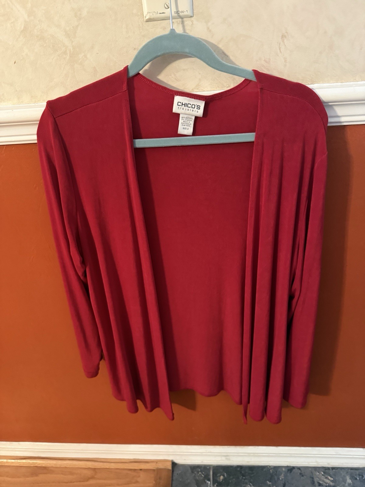 Chico's Travelers Red Open Front Cardigan Sweater Long Sleeve Size 2