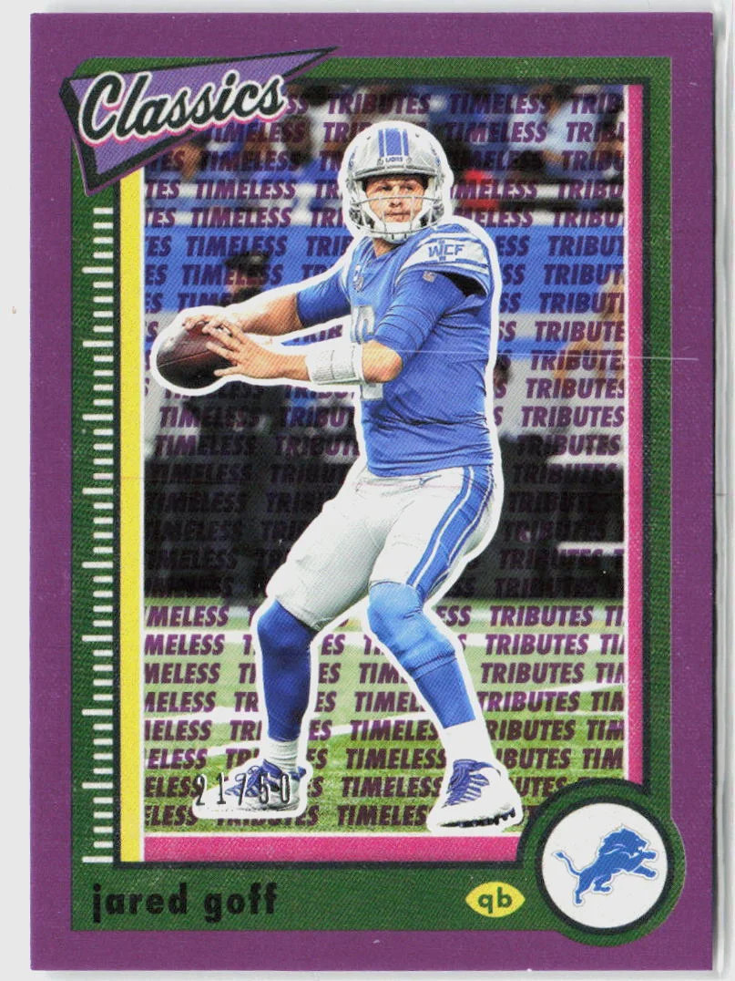 Jared Goff 2022 Panini Classics Purple Timeless Tributes #/50 Detroit Lions 010