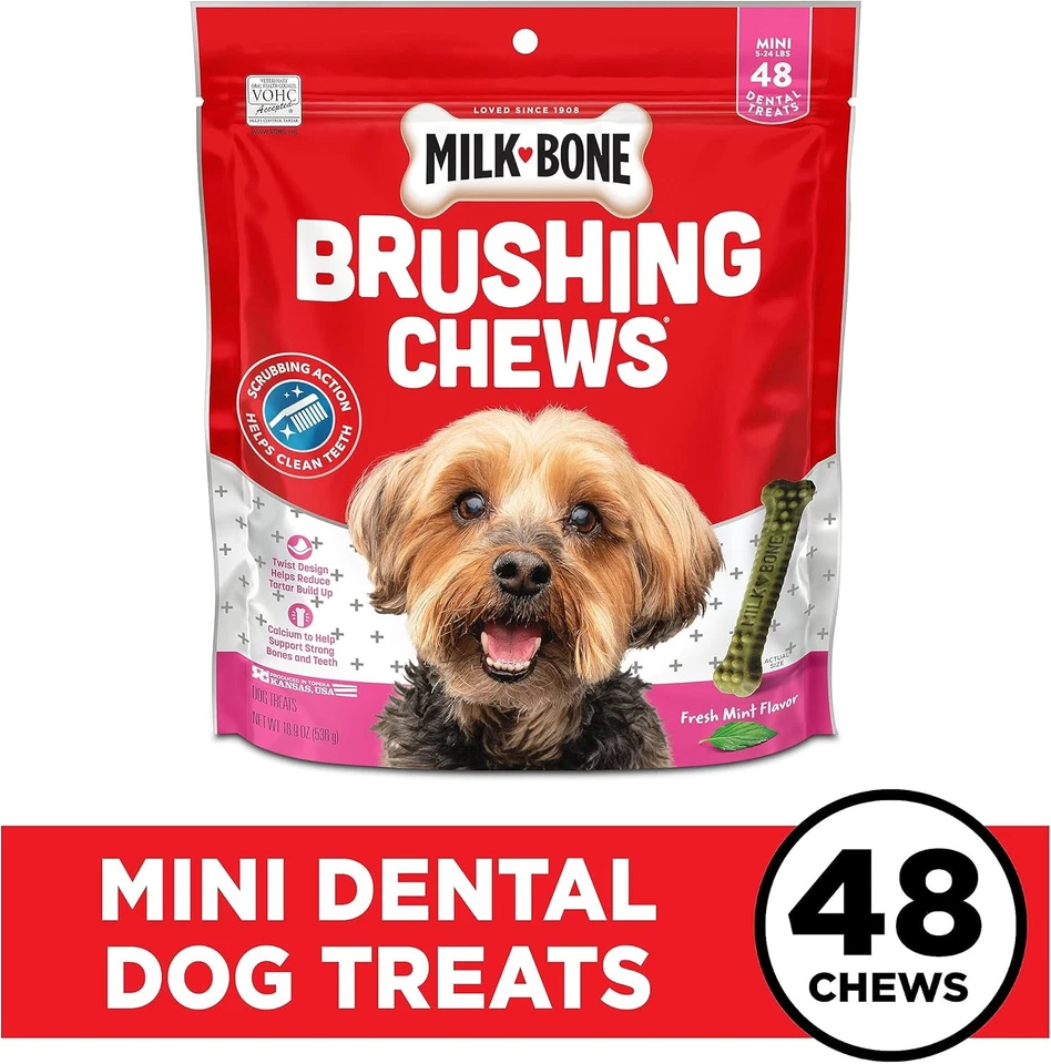 Fresh Breath Brushing Chews, 48 Mini Daily Dental Dog Treats Scrubbing Action He - Image 2 of 4