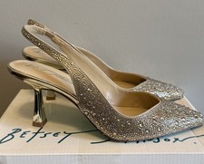 Betsey Johnson Mya Womens 8.5 Slingback Heels Gold Champagne NEW
