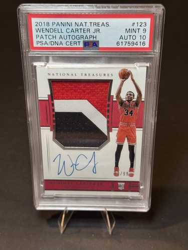 2018-19 National Treasures Wendell Carter Jr #123 RC Rookie PATCH AUTO /99 PSA 9