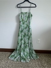 Revolve Floral Mink Pink Midi Dress Green & White Size M Whimsical Resortwear