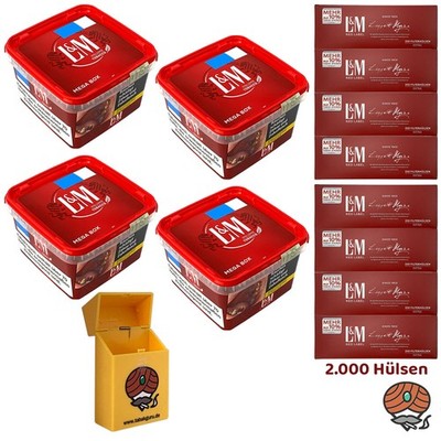 L&M Red/Rot Volumentabak Mega Box 4x 195g + 2000 L&M Extra Hülsen + Box