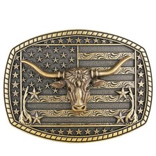Long Horn Bull Belt Buckles for Men Women American Flag Texas Star Belt Buckl...