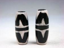 Lot Of 2 Tibetan Natural Gemstone Agate Tiger Tooth Pattern Dzi Beads #10142302R