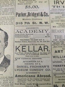 FEB 10, 1894 NEWSPAPER PAGE #1926- HARRY KELLAR, THE GREATEST OF WONDER WORKERS