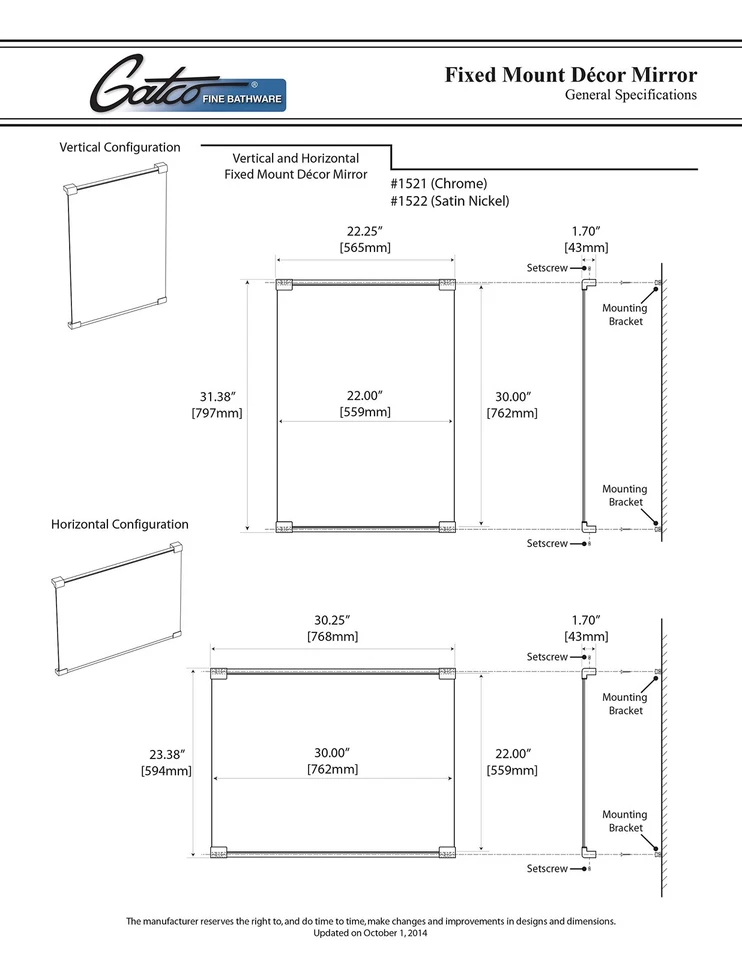 Espejo decorativo grande de montaje fijo 1521, cromado, 30 pulgadas Foto 4 de 4