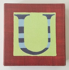Pottery Barn Kids Letter  U  Canvas on Wood Block 5  x 5  x 1.5  Initial  U  Red