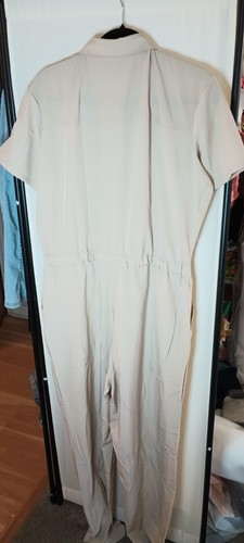 Serra women utility jumpsuit tan size L Button Pockets Adjustable Waist Beige  - Picture 2 of 8