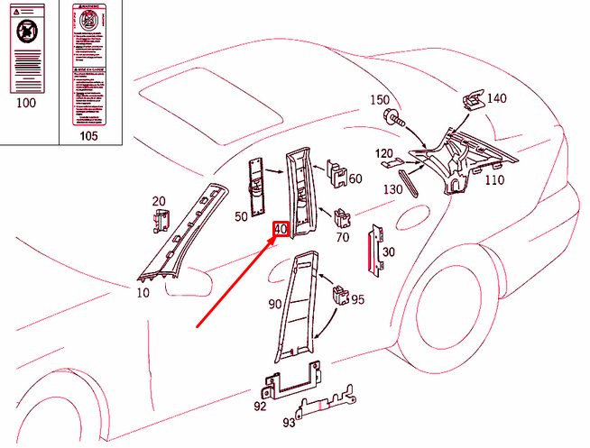 Neu MERCEDES-BENZ C W203 B-Säulenverkleidung oben links A20369039257E71 Original