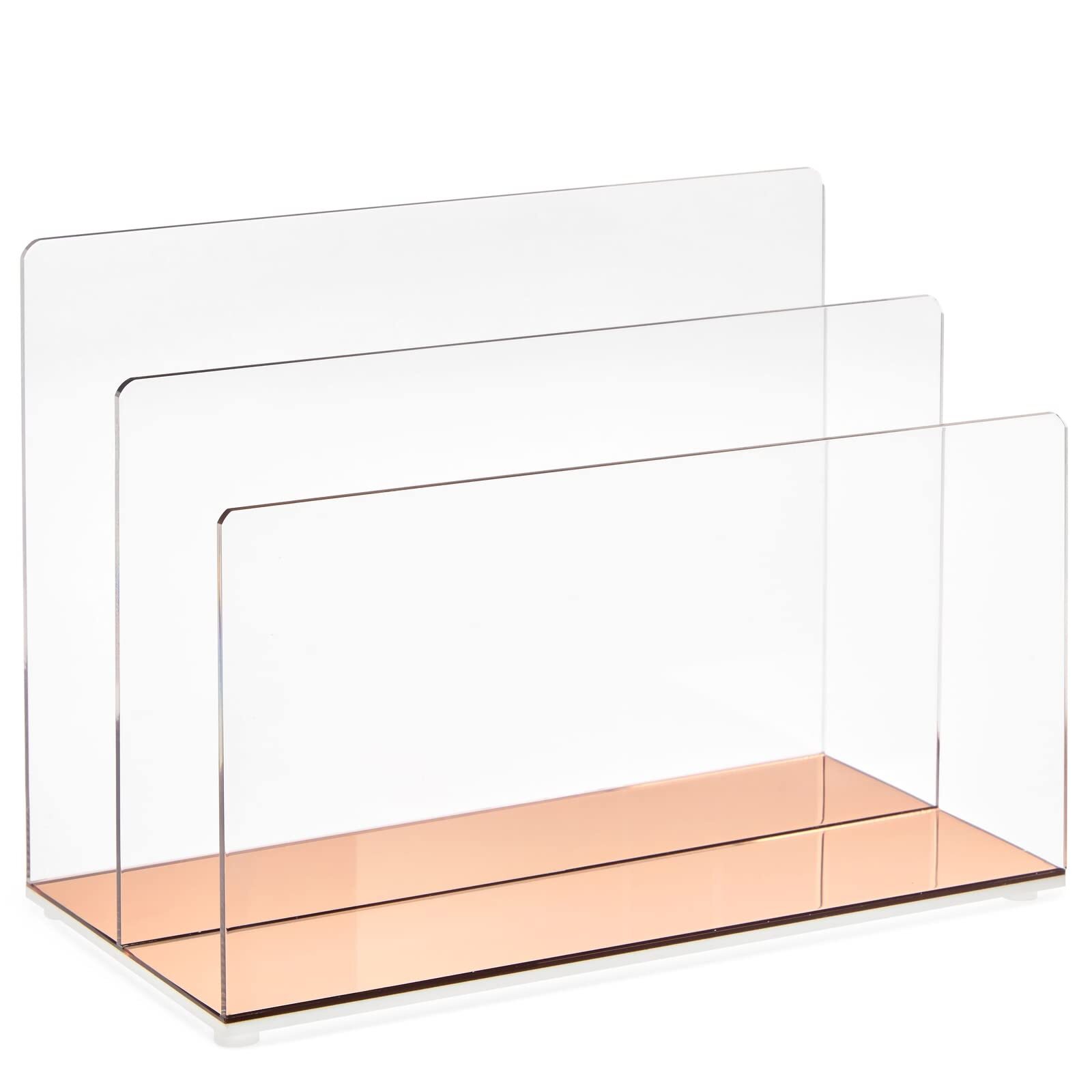 Clear Acrylic File Organizer with 2 Slots, Office Desk Paper, Mail, and Lette...